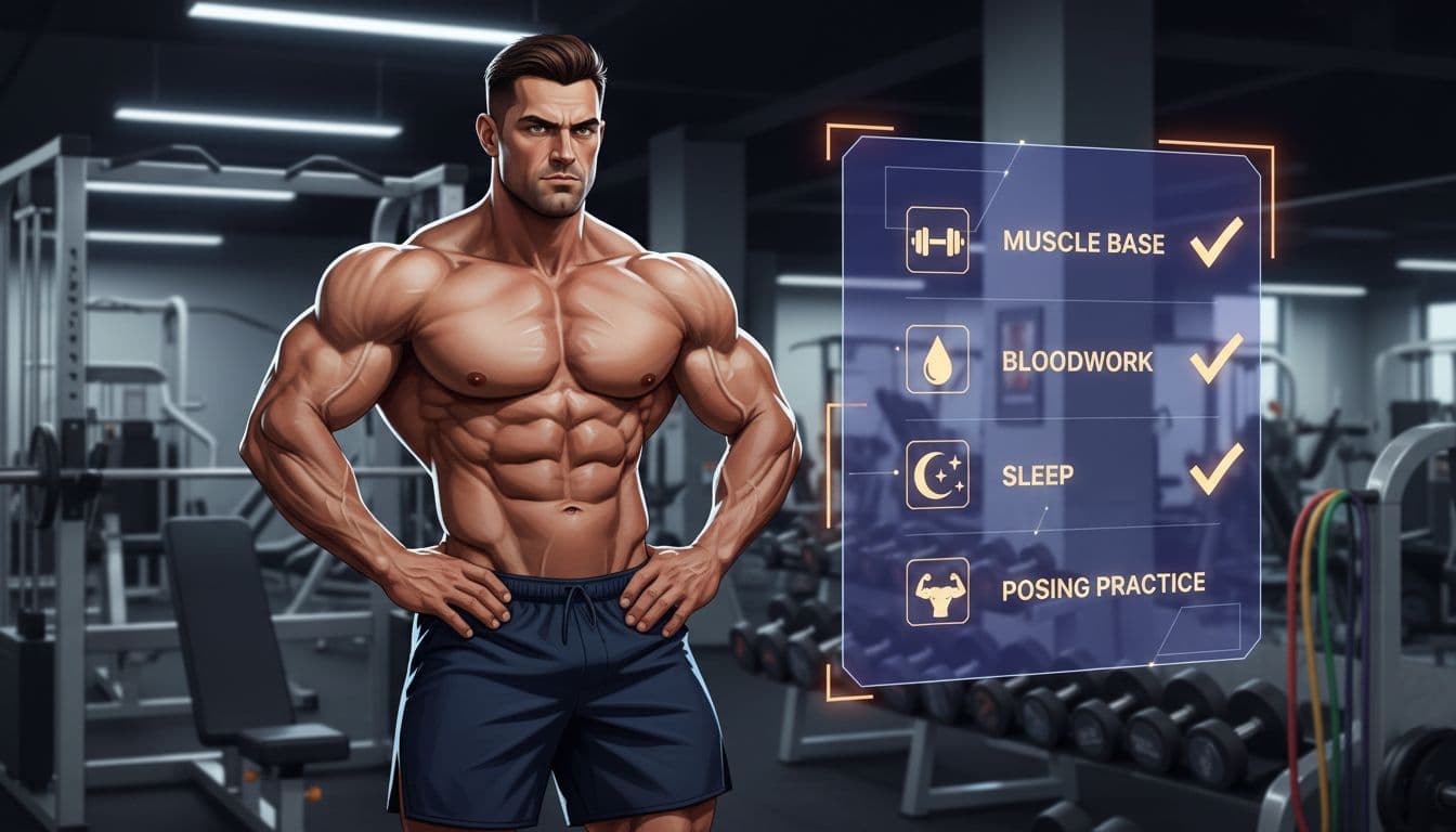 Bodybuilder reviewing contest prep checklist