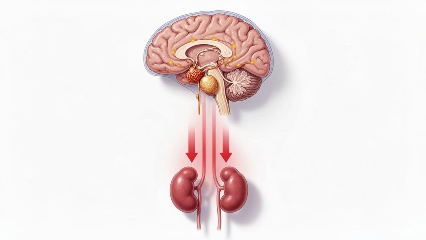 Modern illustration depicting how testosterone replacement therapy (TRT) disrupts the male HPG axis, blocking LH and FSH signals from the hypothalamus and pituitary to the testes, resulting in testicular atrophy and halted sperm production.